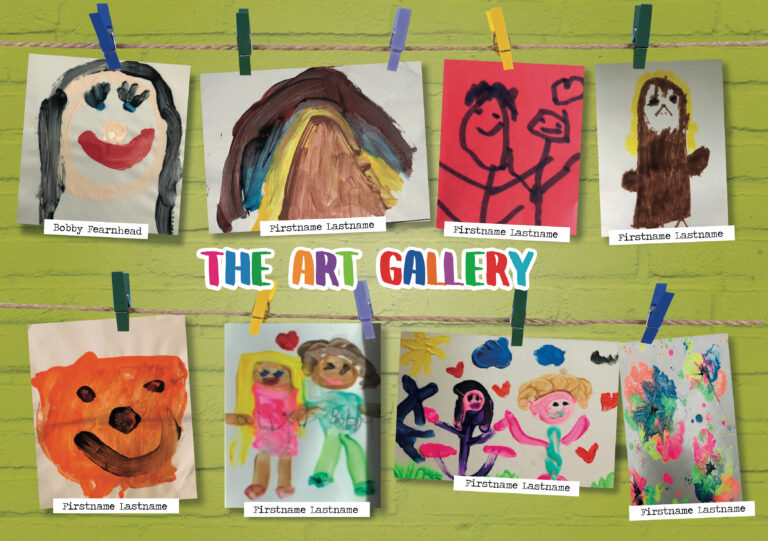 Nursery/Reception Art Gallery featuring artwork from each Child